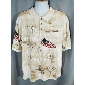 Cotton Traders Allover Patriotic Military Mens Polo Shirt All Over Print USA XXL
